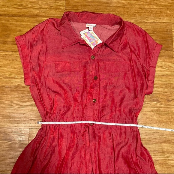 NWT Lularoe Stacie Shirt Dress Chambray Collection (Denim Look) in Red, Large - Picture 3 of 7